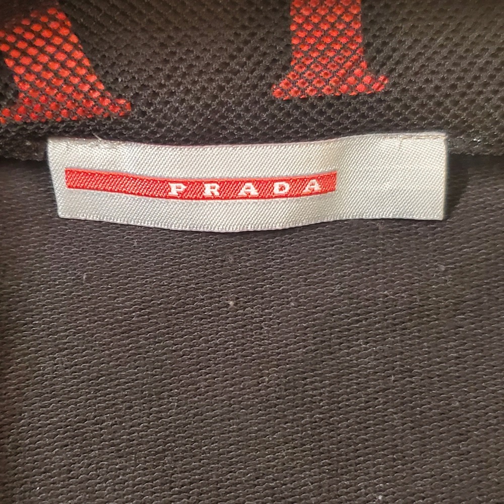 Prada Mens Quarter Zip Pullover Black Red Logo Mesh Collar Mock Neck Sweatshirt - Picture 3 of 16